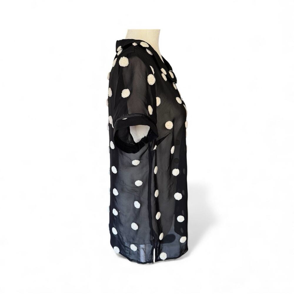 ModCloth Polyester Sheer Textured Button Up Shirt Polka Dot Black L Whimsigoth - Picture 4 of 10